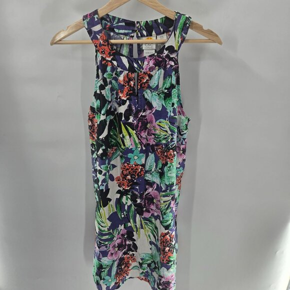 C&C California Floral Tropical 100% Linen Sheath Sleeveless Mini Dress - Picture 1 of 13